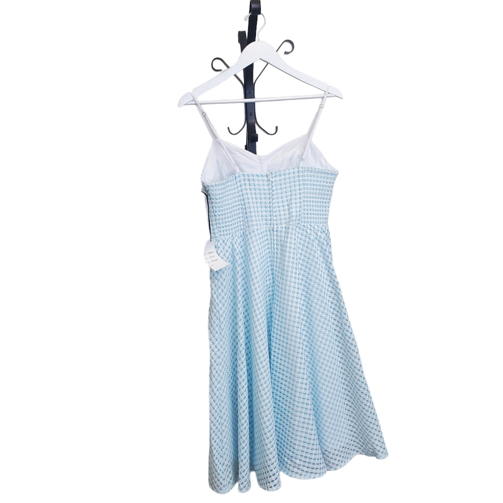 Unique Vintage Light Blue Gingham Midi Dress - Picture 7 of 7